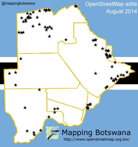 Locations of edits in Botswana August 2014